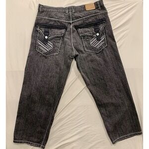 UBUG Black Stitch Flare Jeans 40x32‎ Y2K Streetwear Grunge Skater Core Goth Punk